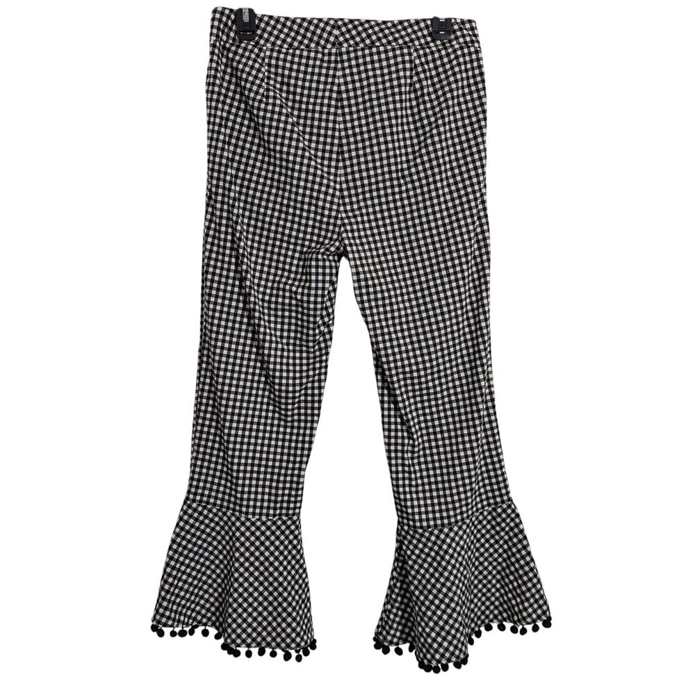 Nanette Lepore Black White Check Ball Fringe Wide Leg Pants Sz 6 - Picture 7 of 8